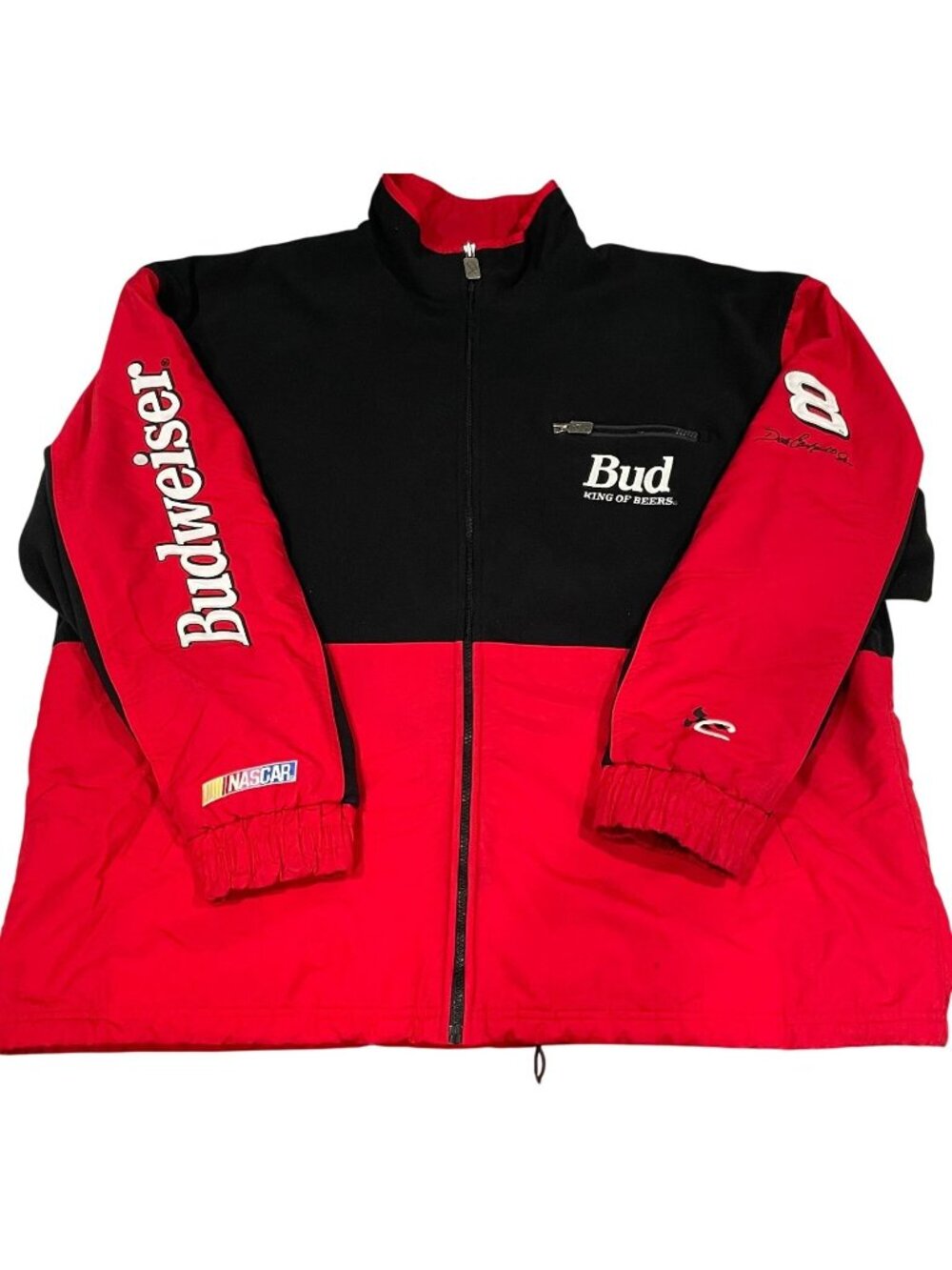 Vtg 90s Budweiser Fleece Jacket XL Red Black #8 Dale Jr Racing Chase Authentics